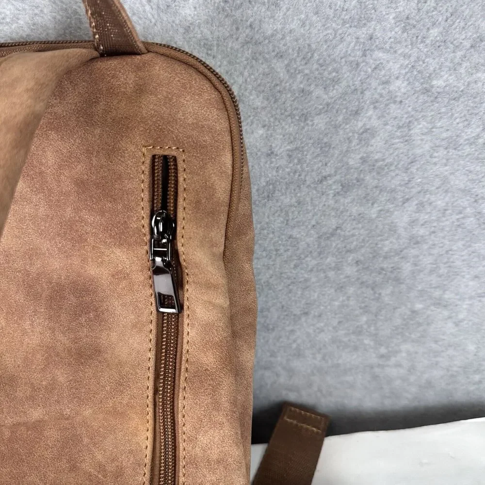 FADEON Leather Backpack Purse Brown Suede‎ Ladies Shoulder One Strap Small Boho